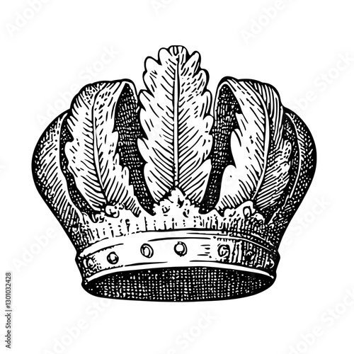 Vector engraved illustration of a detailed crown design for product applications in art and decor