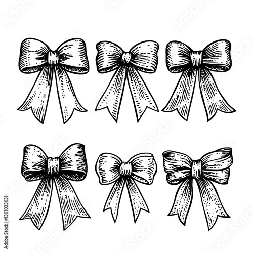 Vintage vector engraved illustration of decorative ribbons for creative product design applications