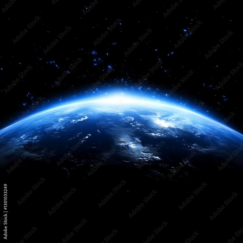 Obraz premium Earth from space, glowing atmosphere, starry background, cosmic