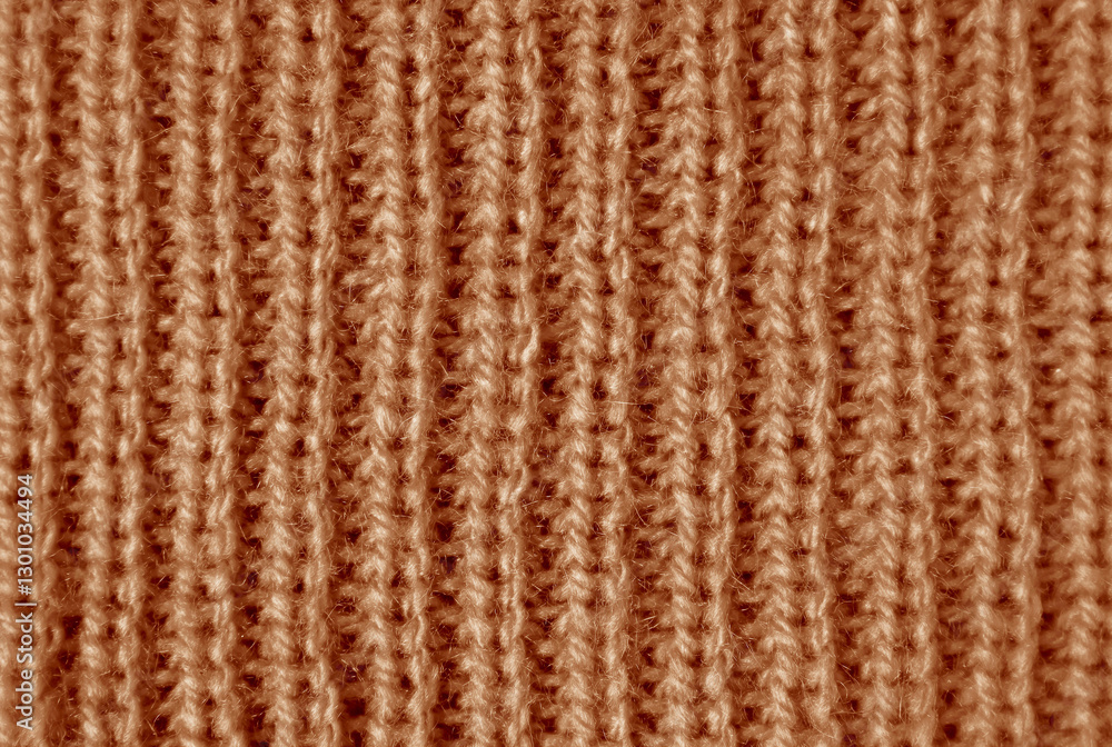 Closeup the Texture of Mocha Mousse Knitted Wool Fabric in Vertical Patterns