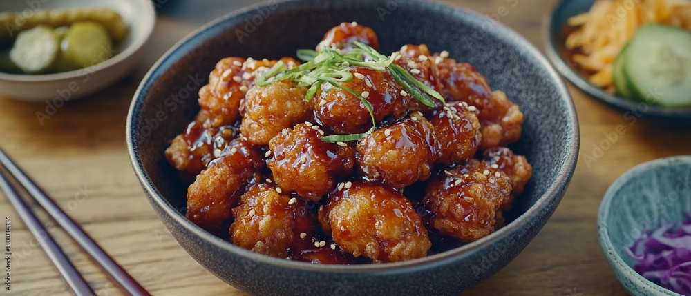 Crispy Honey Garlic Chicken in Bowl, Asian Style Side Dishes Crispy Honey Garlic Chicken in Bowl, Asian Style Side Dishes