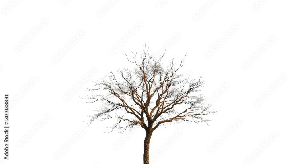 Fototapeta premium Lone deciduous tree, stark branches against pure white, single tree, design