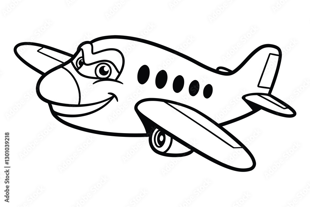 Fototapeta premium Funny comic line art Airplane silhouette vector graphic.