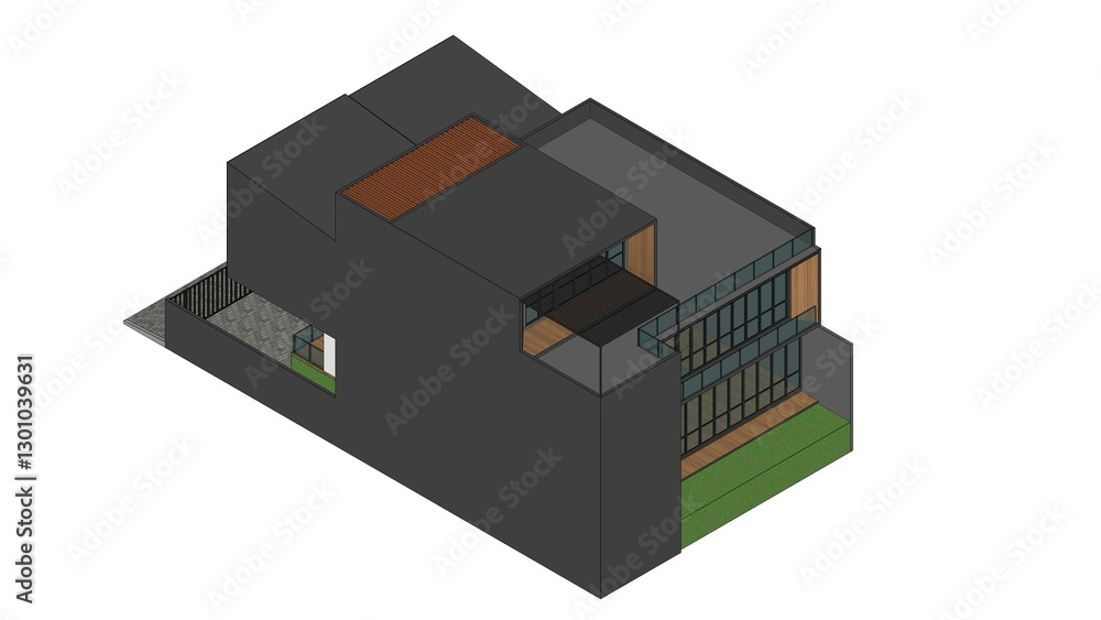 3D model of a modern house exterior. Grey and brown tones, geometric shapes, and a flat roof. Detailed architectural visualization, residential design concept, and digital rendering of a modern home 3D model of a modern house exterior. Grey and brown tones, geometric shapes, and a flat roof. Detailed architectural visualization, residential design concept, and digital rendering of a modern home