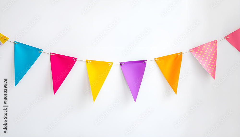 Bright flags on white background. Party decoration Bright flags on white background. Party decoration