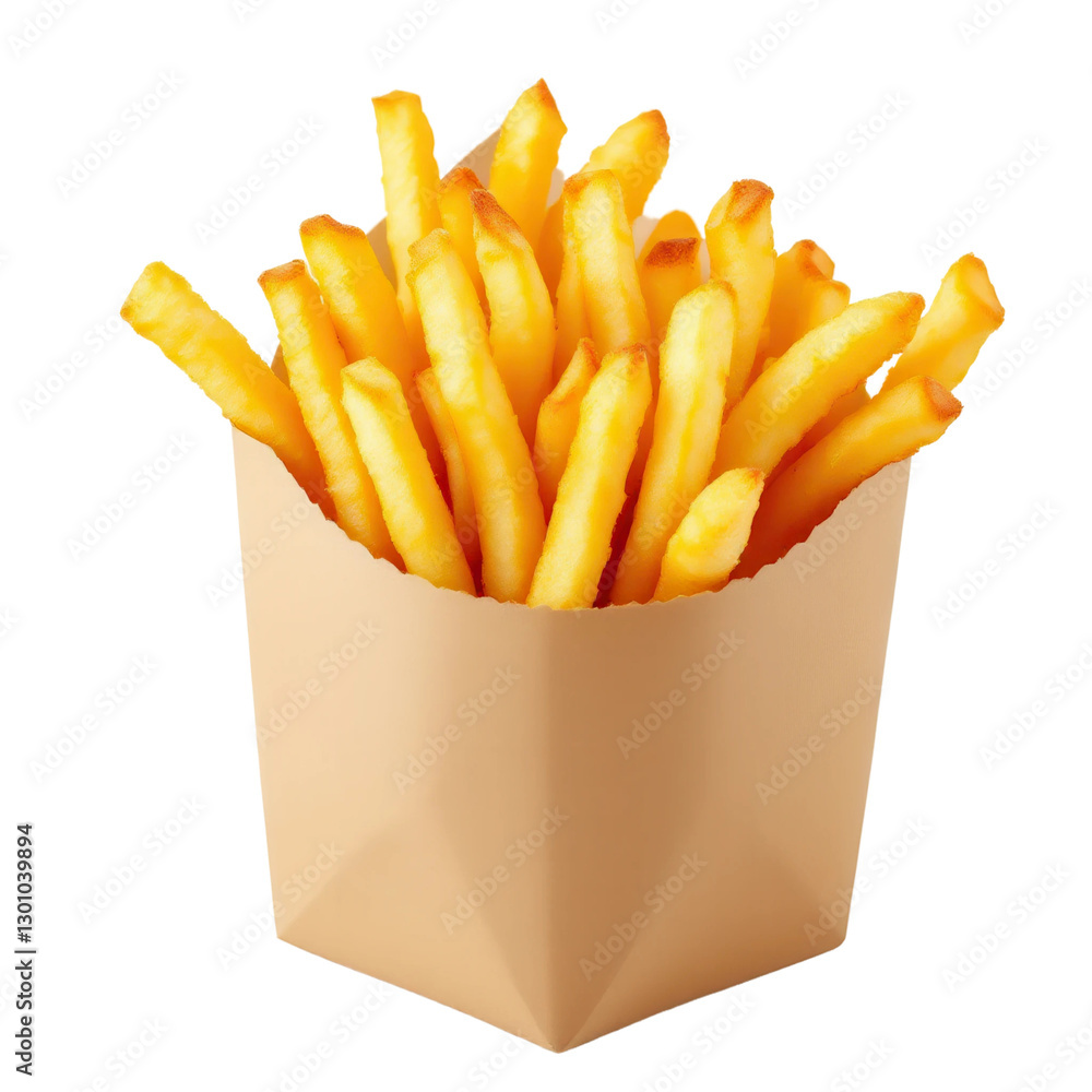 Crispy French Fries in Paper Container on Transparent Background Crispy French Fries in Paper Container on Transparent Background