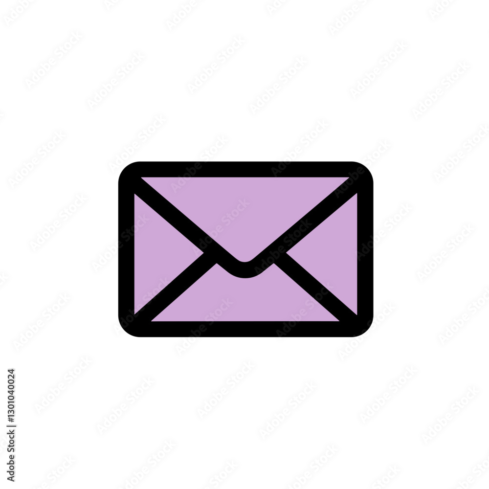 Purple envelope icon on white background, digital communication Purple envelope icon on white background, digital communication