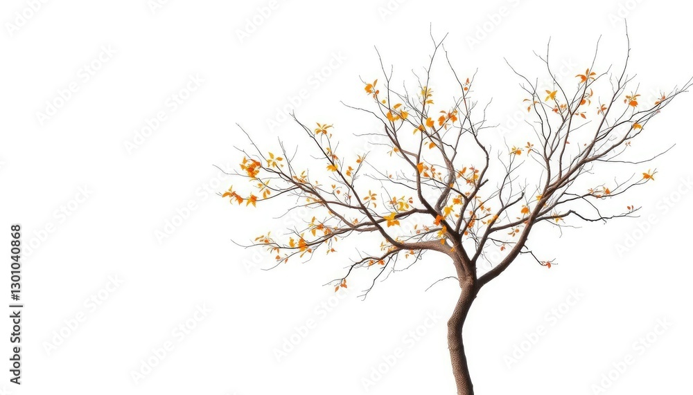 Obraz premium Single deciduous tree, stark branches against pure white, branches, visual