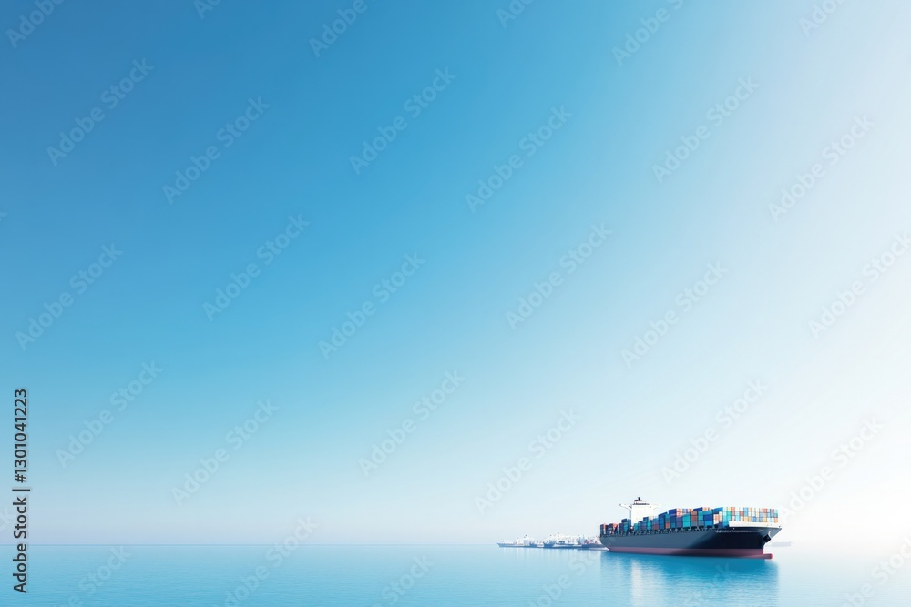 container ship docked at bustling international port under clear blue sky with spacious waterfront providing ample