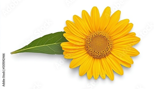 Wallpaper Mural Vibrant Yellow Sunflower with Green Leaf on White Background Torontodigital.ca