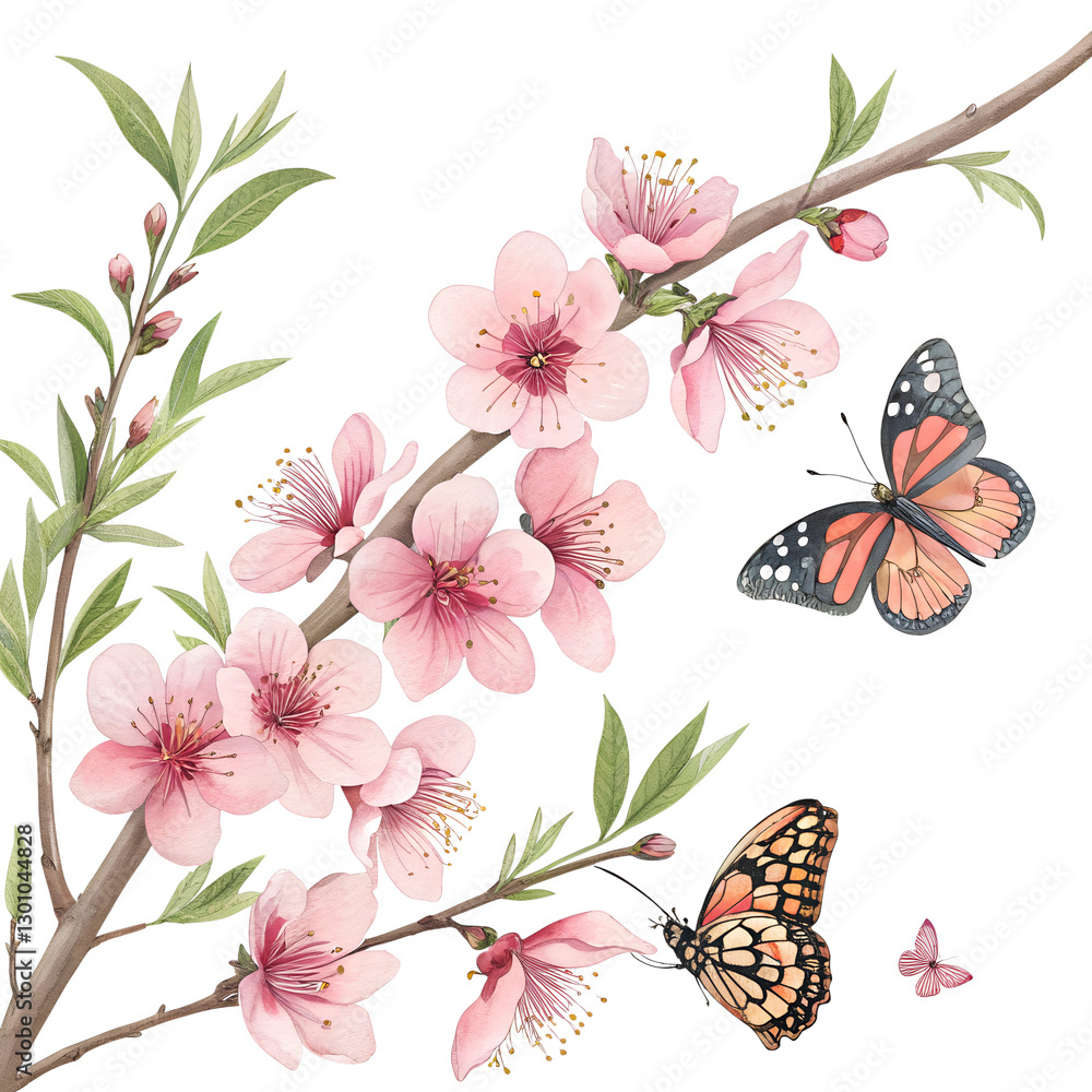 Fototapeta premium floral background with butterflies