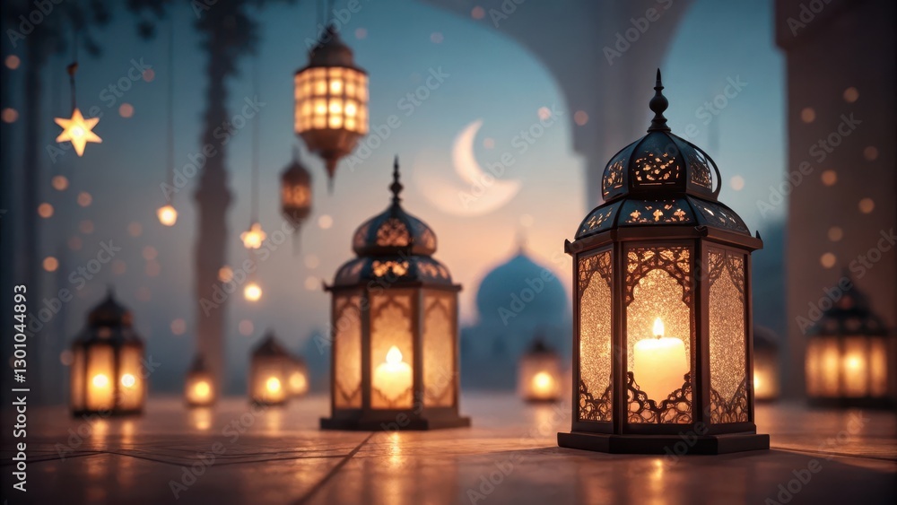 Soft focus lantern lights illuminate spirituality during ramadan at the mosque Soft focus lantern lights illuminate spirituality during ramadan at the mosque