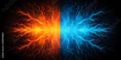 Electric blue and orange background. effect thunderbolt on black background. versus