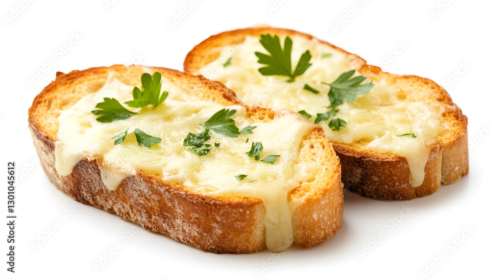 Pieces of toasted bread with melted cheese isolated on white Pieces of toasted bread with melted cheese isolated on white