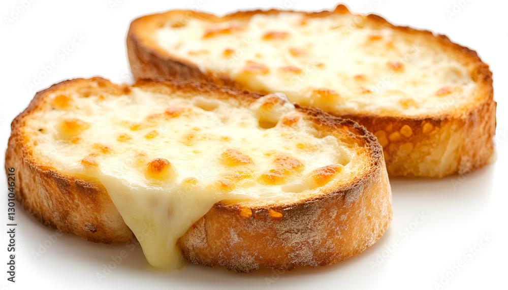 Pieces of toasted bread with melted cheese isolated on white Pieces of toasted bread with melted cheese isolated on white