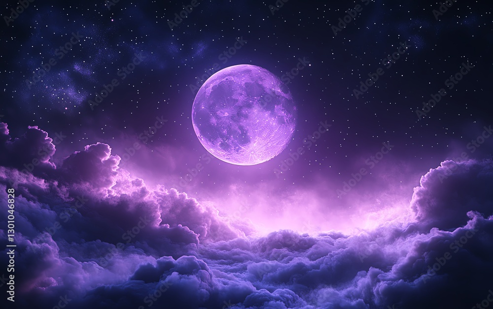 A dreamy purple moon glowing softly in a misty twilight sky A dreamy purple moon glowing softly in a misty twilight sky