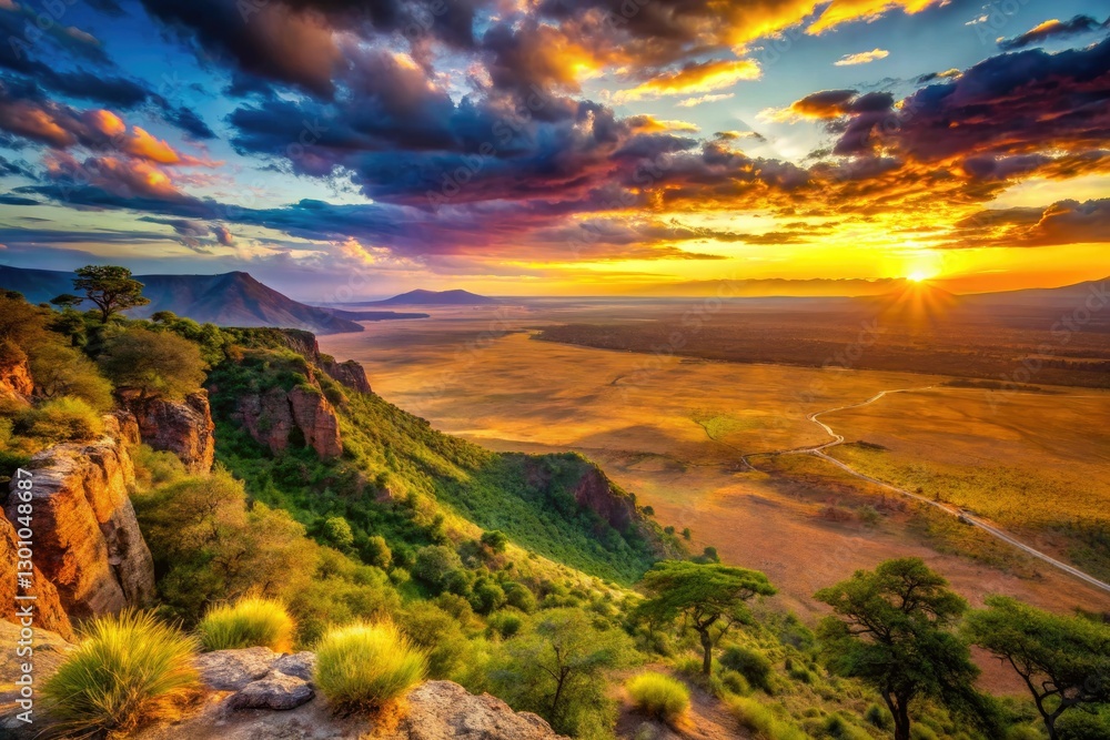 Naklejka premium Kenya's Rift Valley: breathtaking volcanic landscapes, stunning safari adventure photography.