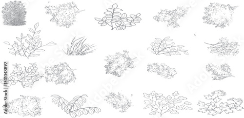 set of shrubs line cad, minimal isolated on white background.