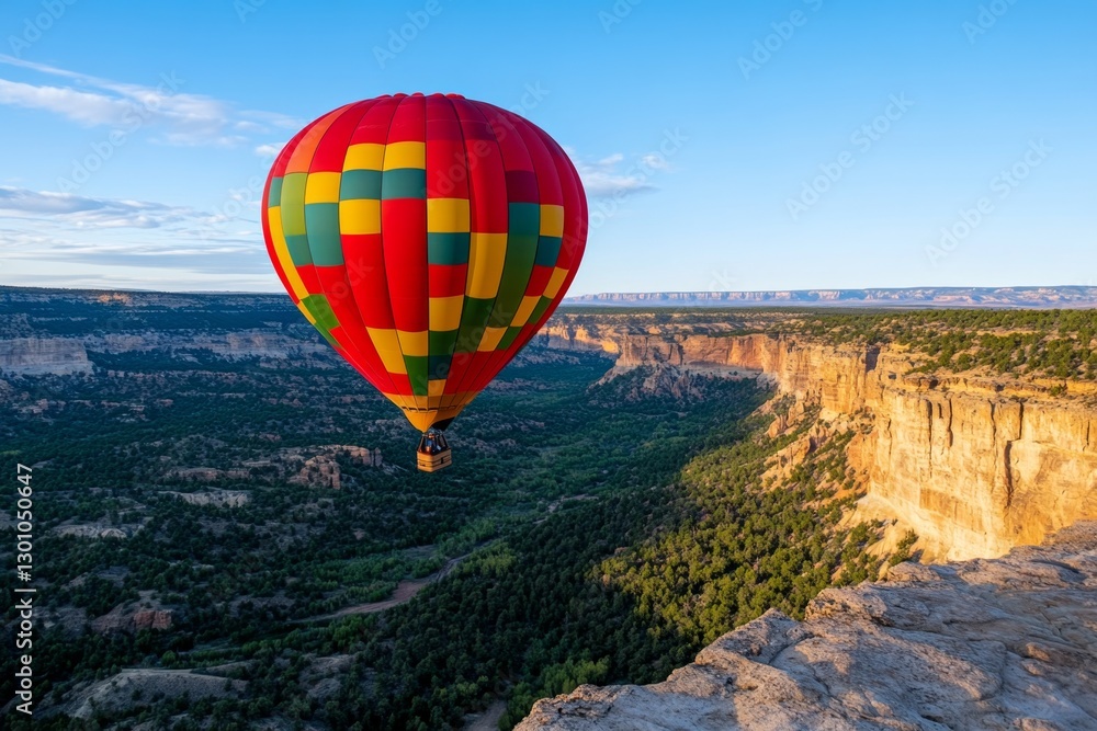 Obraz premium A hot air balloon floating over a canyon at sunrise, offering a breathtaking view