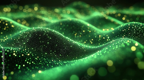 Green Glittering Waves Abstract Background