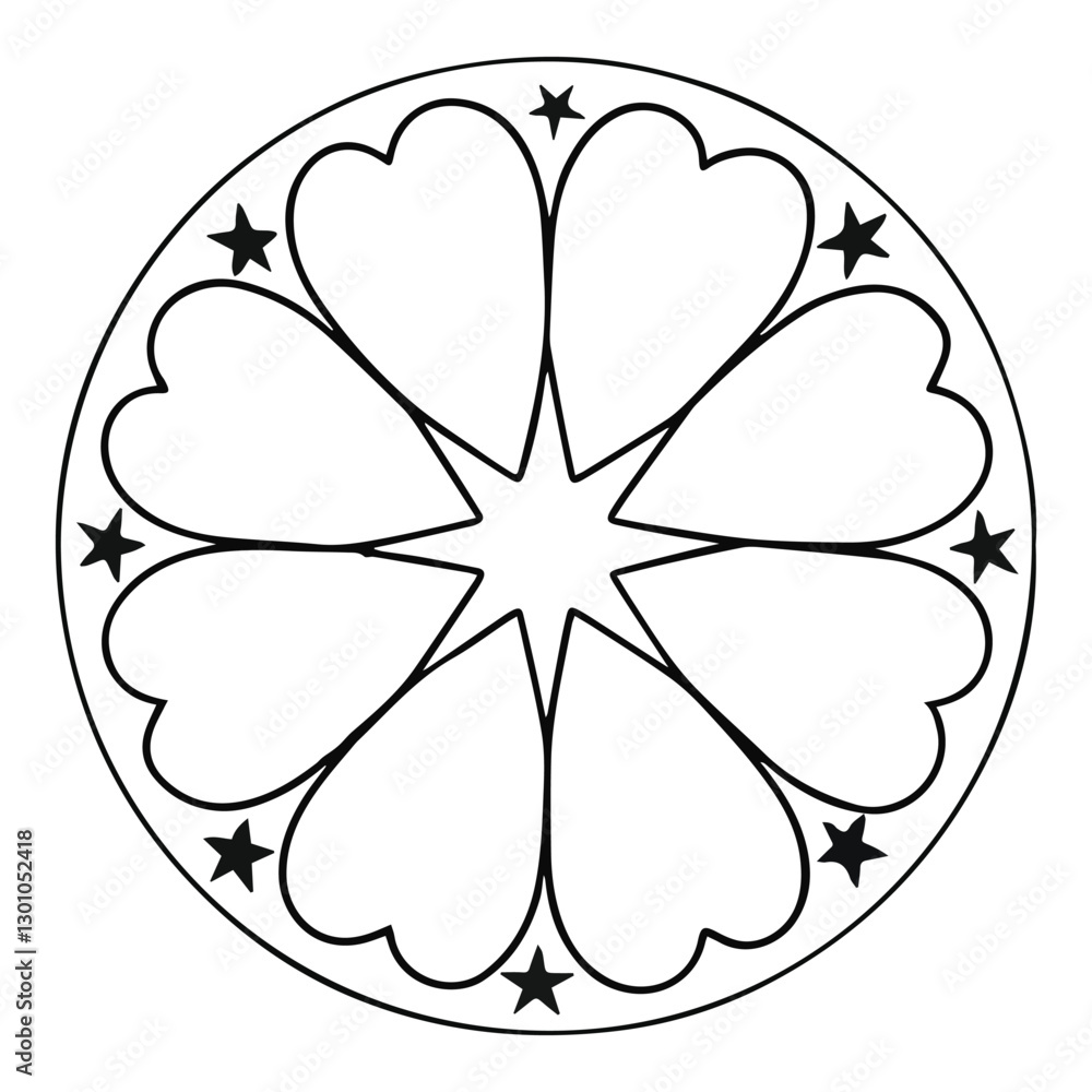 Fototapeta premium A hand-drawn illustration of a heart-themed mandala 