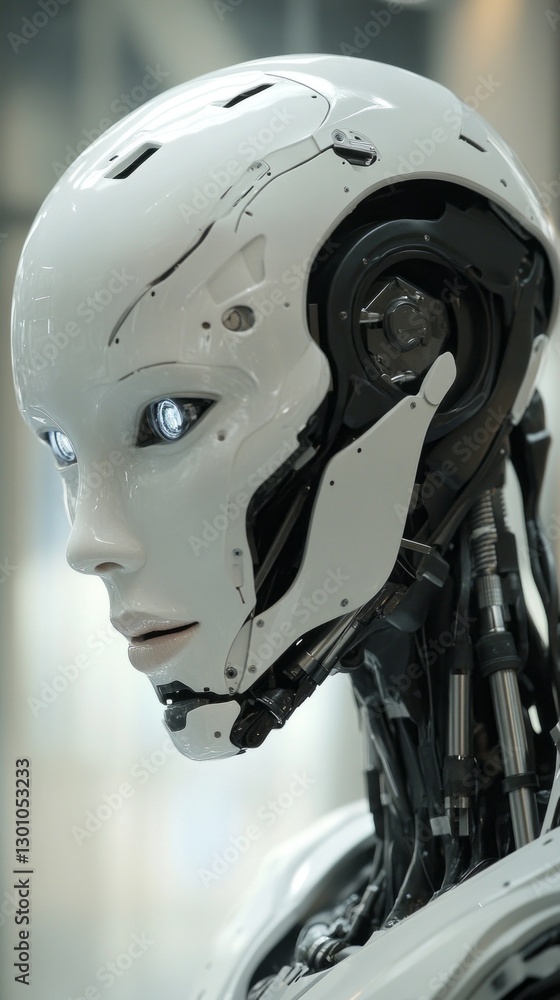 A humanoid robot stands with a sleek design and expressive face, featuring intricate details in a bright, contemporary environment, capturing the essence of advanced robotics A humanoid robot stands with a sleek design and expressive face, featuring intricate details in a bright, contemporary environment, capturing the essence of advanced robotics