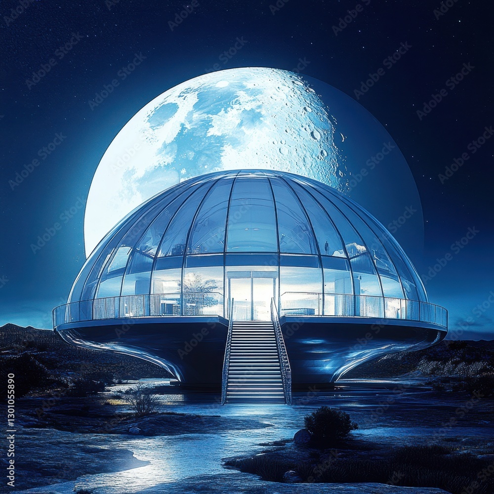 Obraz premium A high-tech observatory with a glass dome, reflecting the moons bright glow ar 16:9 v 6.1 q 2