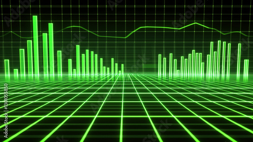 Wallpaper Mural A vibrant green graph displays fluctuating data points on a grid background, symbolizing digital analysis and statistical trends. Torontodigital.ca