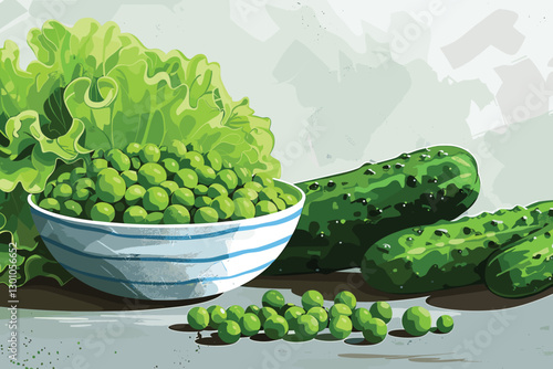 Healthy food. Fresh green peas in white bowl with pink flowers of sweet pea isolated on white background