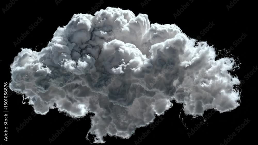 Realistic cloud forming and evolving isolated on black background