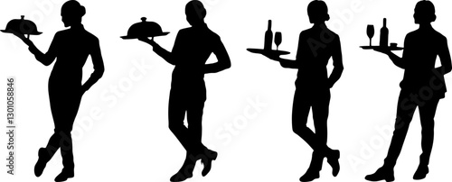 set of waiter silhouette vector