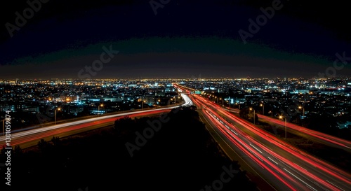 Night City Highway Lights Traffic Trails Urban Landscape