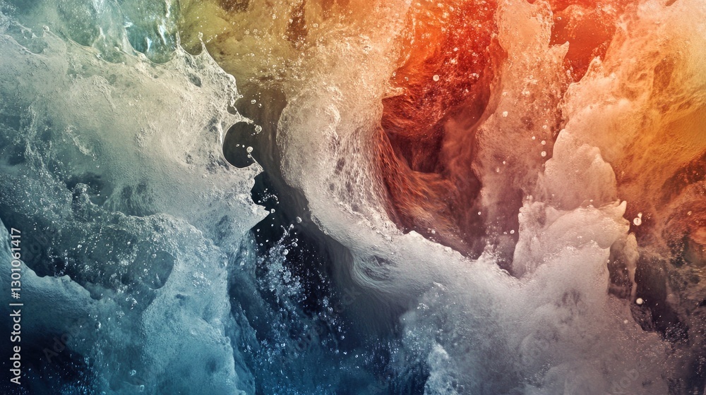 Fototapeta premium Abstract waves of golden and blue water flowing together, resembling a surreal liquid landscape. Generative AI