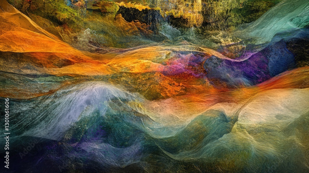 custom made wallpaper toronto digitalAbstract waves of golden and blue water flowing together, resembling a surreal liquid landscape. Generative AI