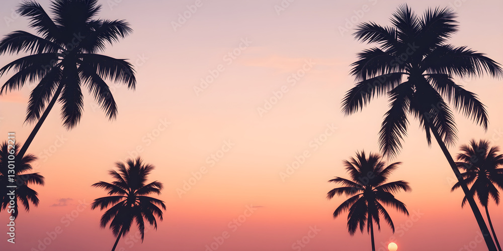 Sunset Gradient Sky with Silhouettes of Palm Trees Sunset Gradient Sky with Silhouettes of Palm Trees