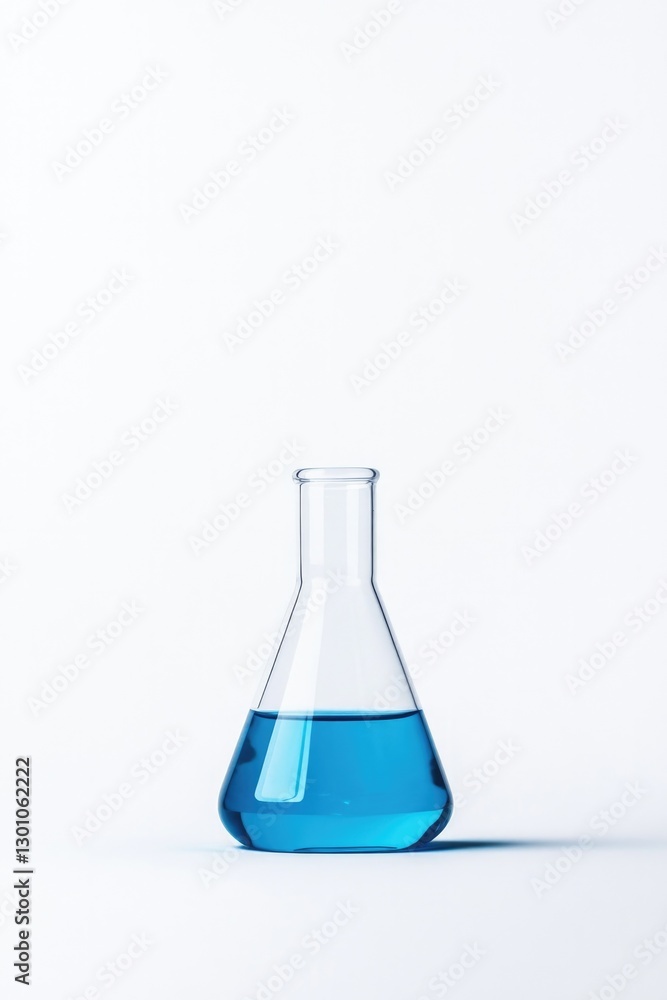 single flask filled with vibrant blue liquid on stark white background showcasing elegance of chemistry explore intricate single flask filled with vibrant blue liquid on stark white background showcasing elegance of chemistry explore intricate