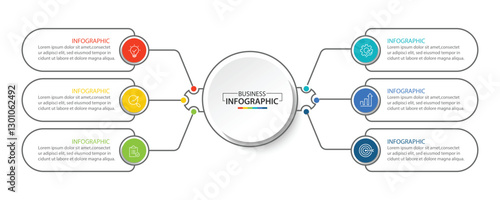Abstract elements of graph Vector infographic template with label, integrated circles. Business concept with 6 options.