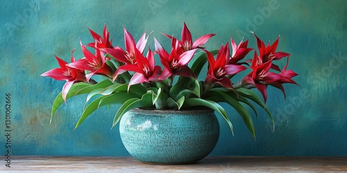 Red Flowers on Wooden Table