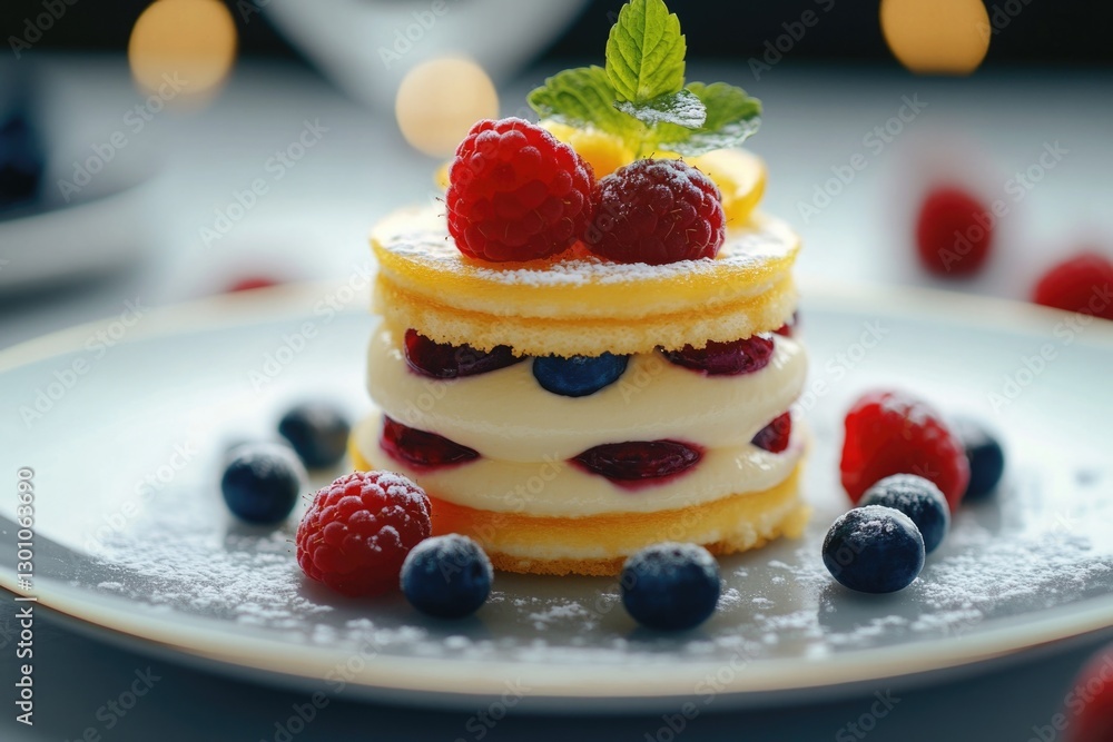 Berries with powdered sugar on plate Berries with powdered sugar on plate