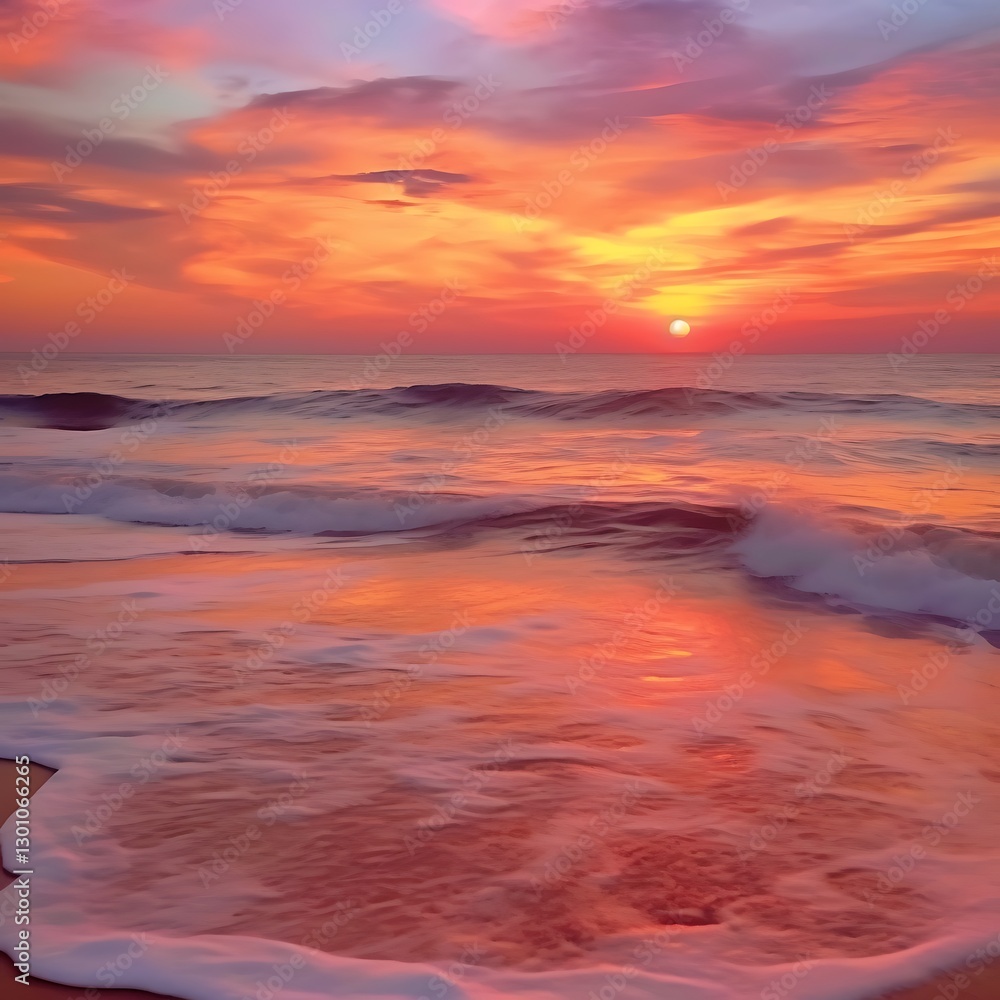 Serene Ocean Sunset Waves Painting A Vibrant Scene Serene Ocean Sunset Waves Painting A Vibrant Scene
