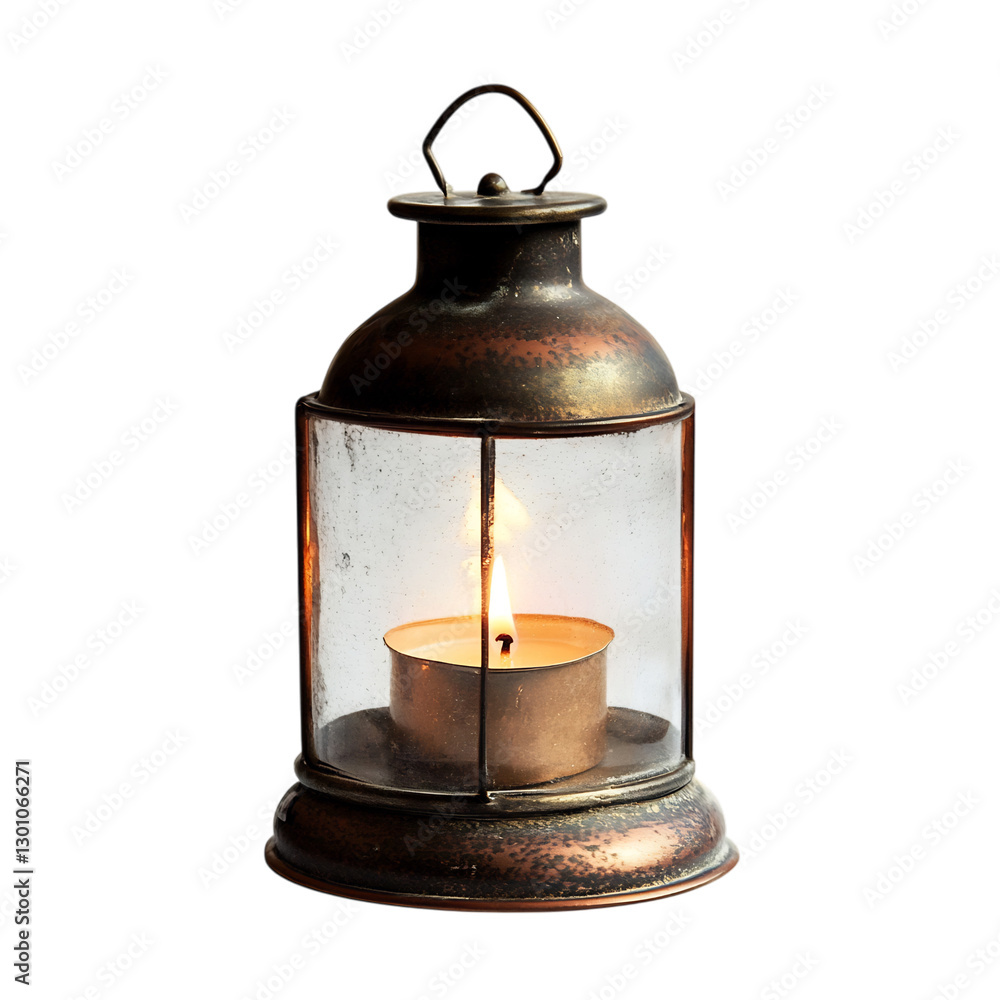 Small Metal Lantern with Candle Flame Isolated on Transparent Background Small Metal Lantern with Candle Flame Isolated on Transparent Background