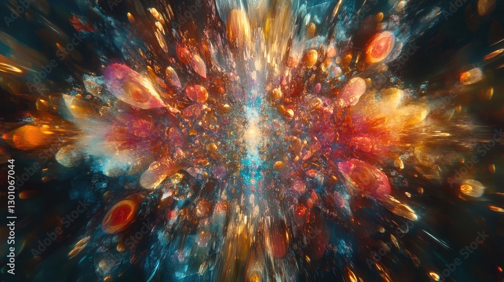 Fototapeta premium Abstract explosion of colorful particles resembling a cosmic event in a vivid artistic composition. Generative AI