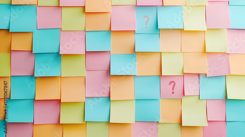 Colorful Sticky Notes in Pastel Shades on a Wall Background
