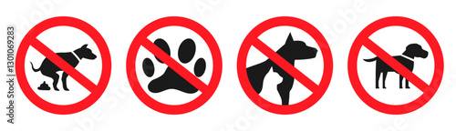 no dog pooping pets prohibition signs set   vector illustration