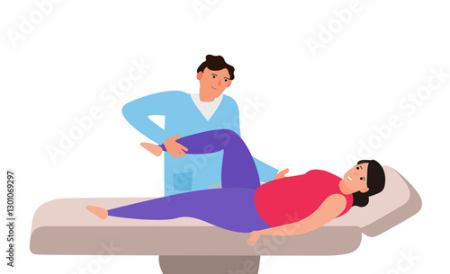 rehabilitation massage treatment doctor therapist and woman patient vector illustration