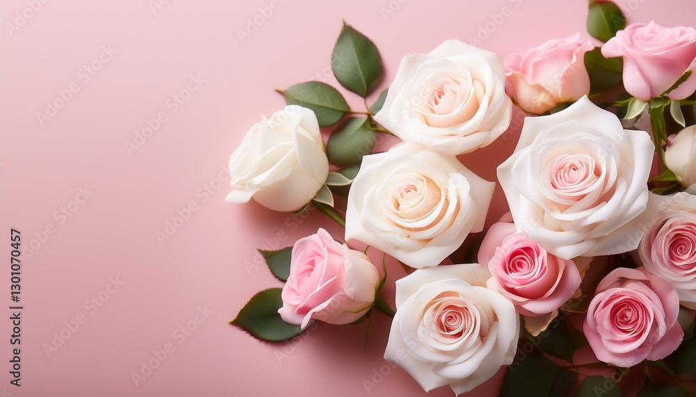 elegant white and pink roses on a soft pink background elegant white and pink roses on a soft pink background