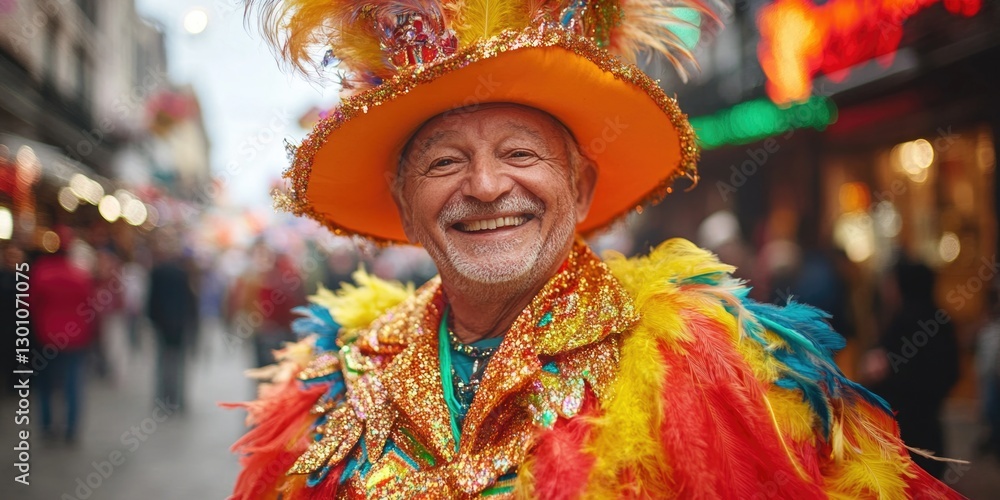 Man with colorful hat and feathers Man with colorful hat and feathers