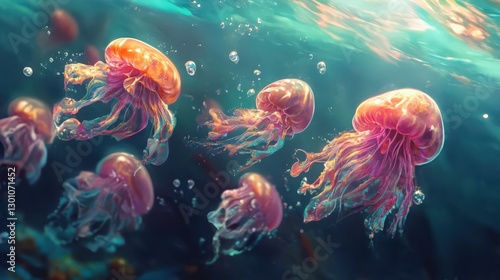 Wallpaper Mural Enchanting Jellyfish Symphony: A Ballet of Bioluminescence in the Deep Blue Sea Torontodigital.ca