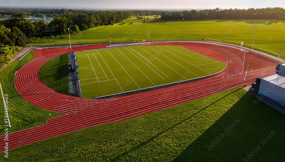 Obraz premium aerial view of a running track situated in a green field ideal for sports and outdoor activities