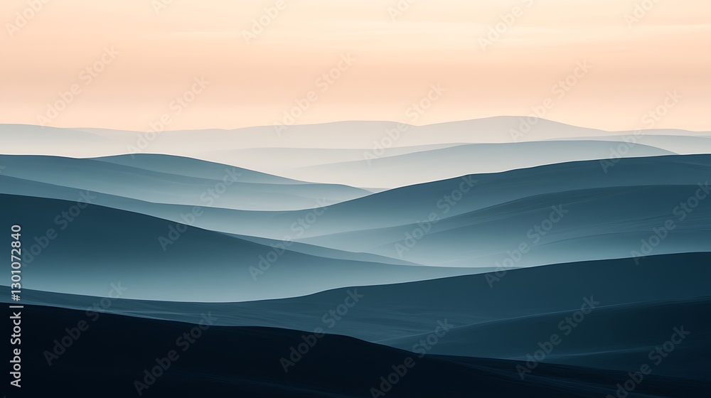 Obraz premium The Mountain Range Displays a Subtle Blue Misty Landscape at Sunset